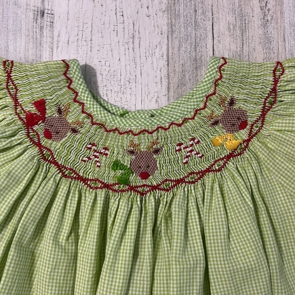 Sundae Afternoon Christmas Reindeer Smocked Dress Size 6 - Picture 2 of 10